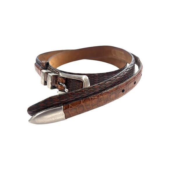 Size 38 Vintage Tulliani Mens Buckle Belt 1" Italian Calfskin 3127 Brown Texture - Picture 3 of 14